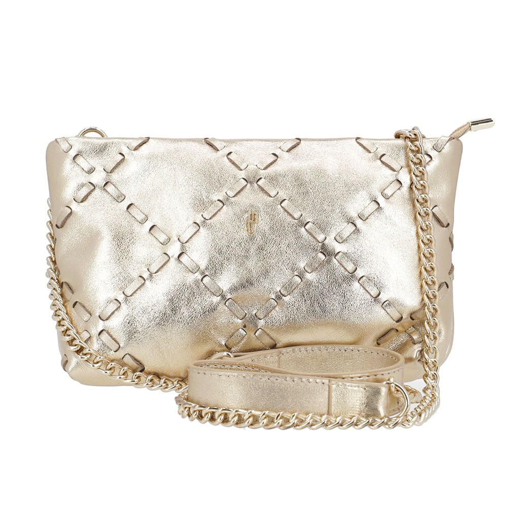 Sac bandoulière confortable en cuir tressé léger métallisé doré
