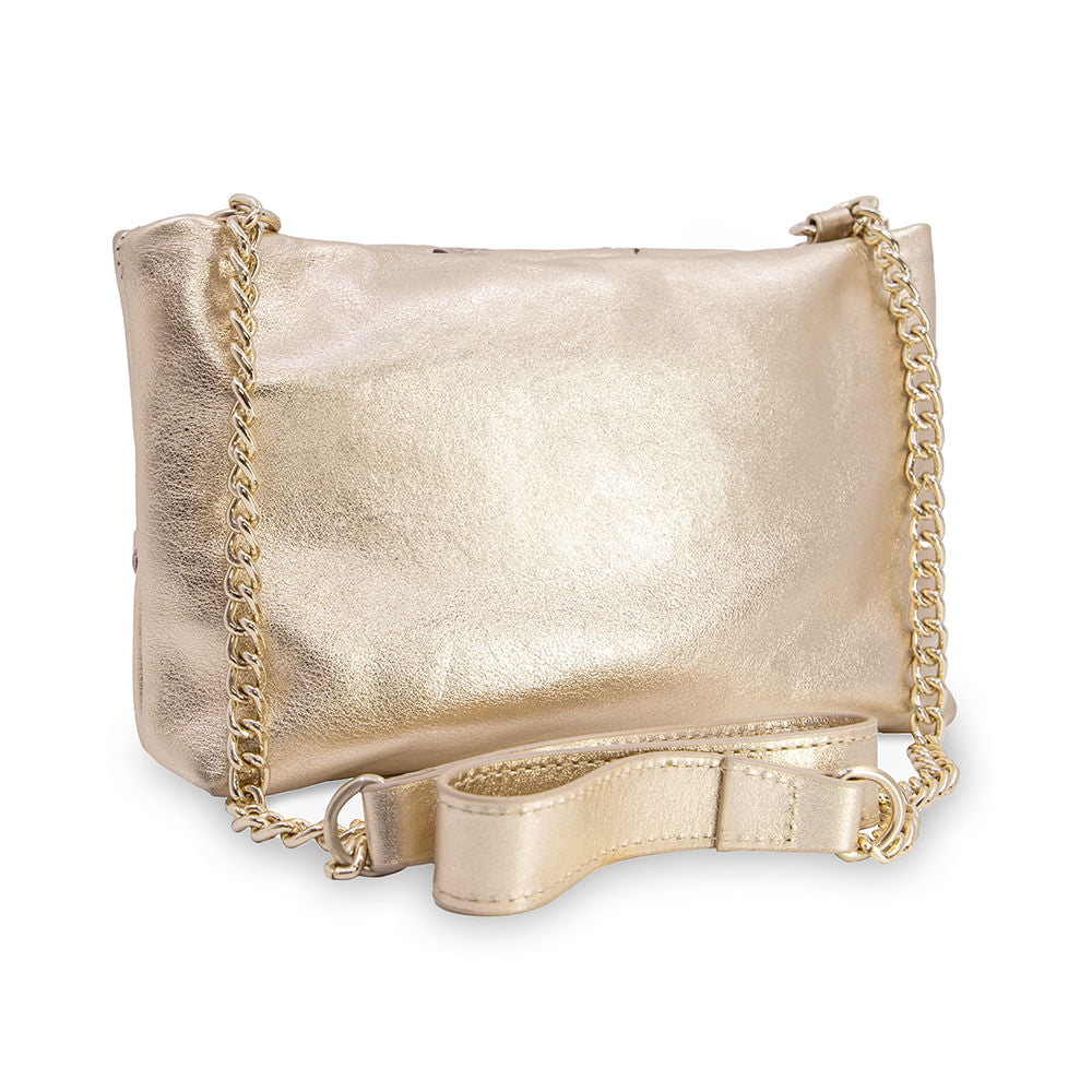 Sac bandoulière confortable en cuir tressé léger métallisé doré