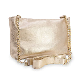 Sac bandoulière confortable en cuir tressé léger métallisé doré