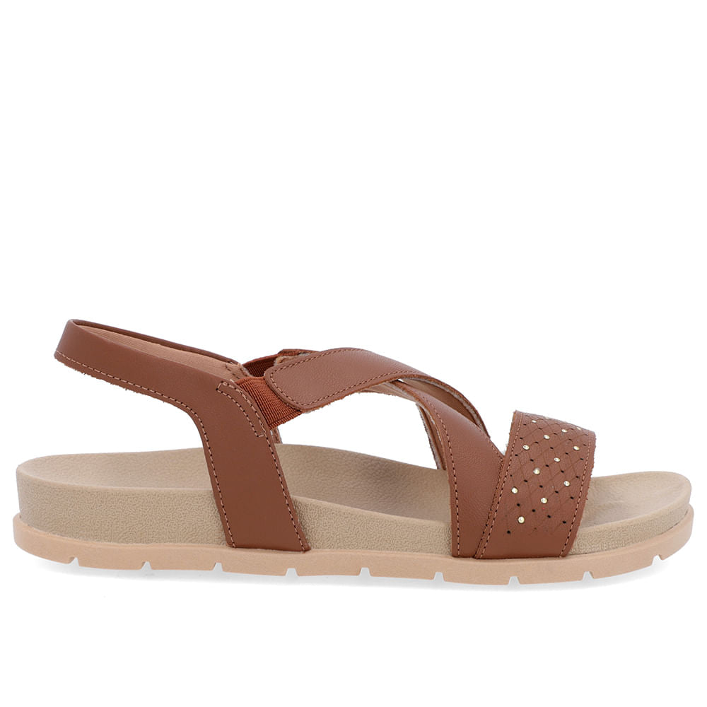 Sandale à lanières en cuir marron avec réglage élastique