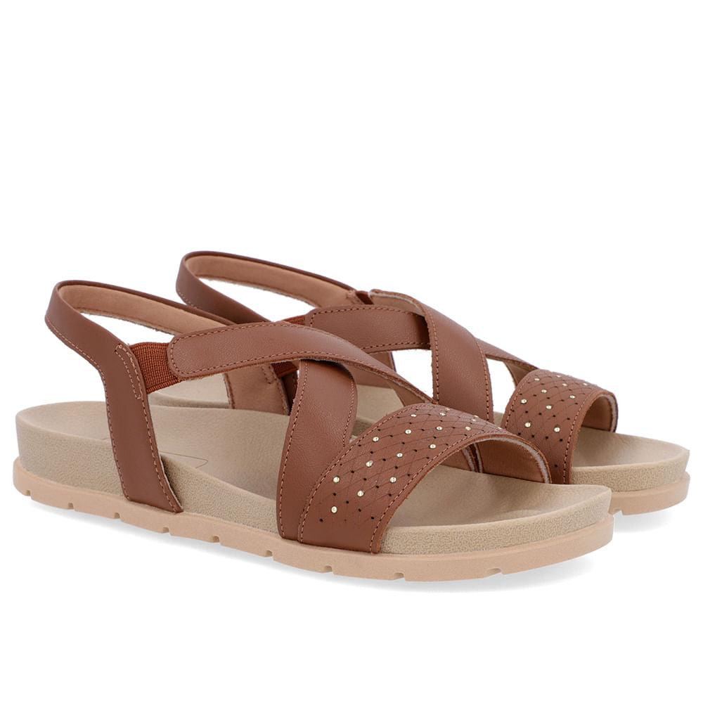 Sandale à lanières en cuir marron avec réglage élastique