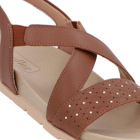 Sandale à lanières en cuir marron avec réglage élastique