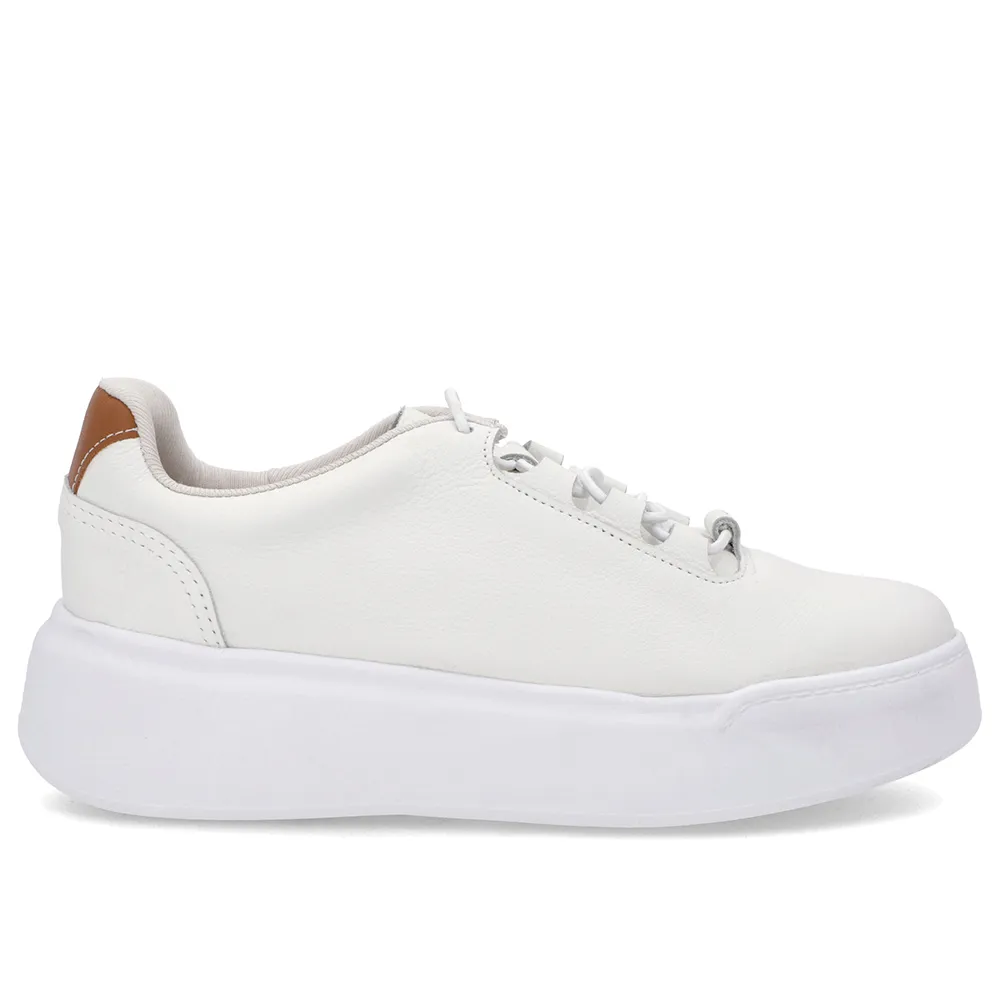 Baskets en cuir blanc à semelle haute et lacets élastiques