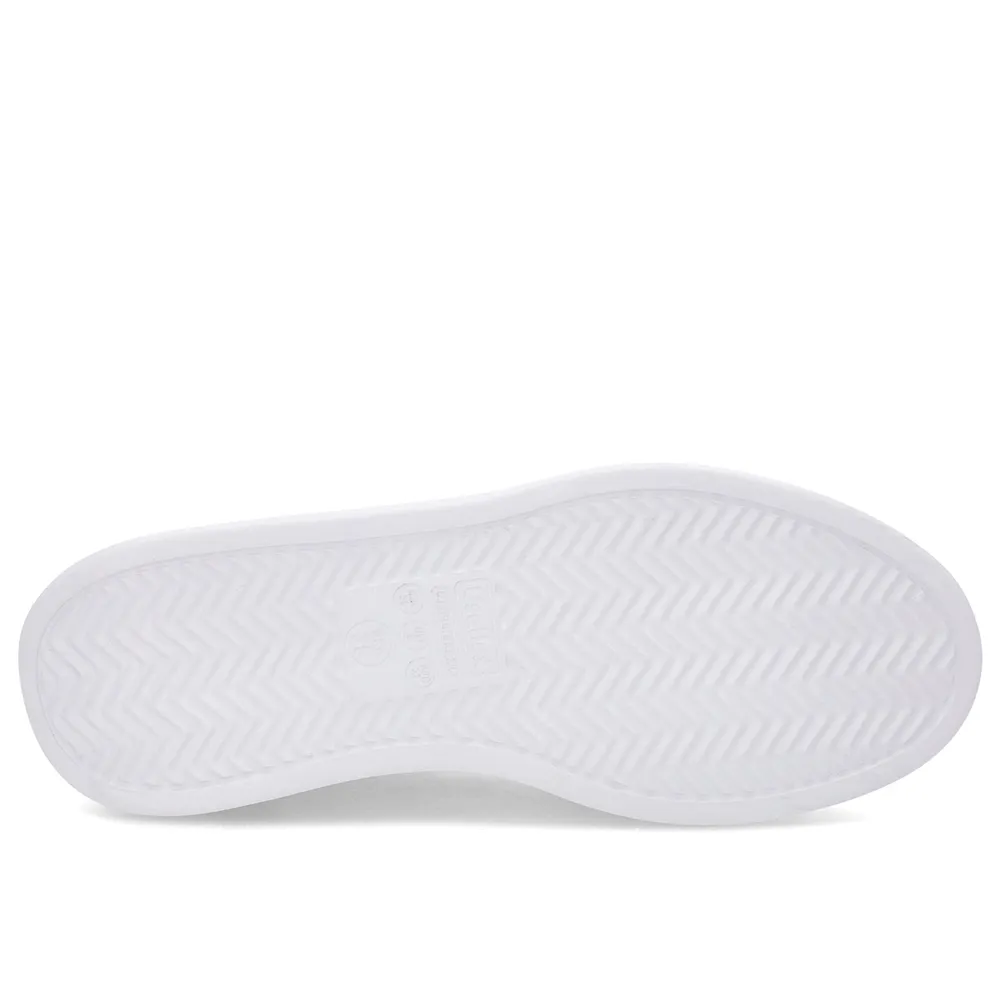 Baskets en cuir blanc à semelle haute et lacets élastiques