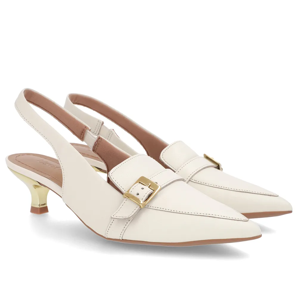 Slingback Branco Marfim Tira Calcanhar Couro
