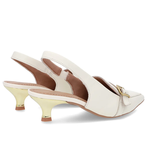 Slingback Branco Marfim Tira Calcanhar Couro
