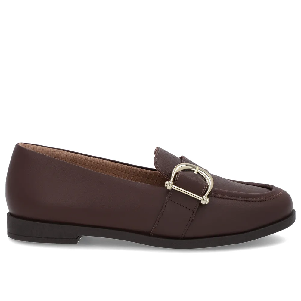 Mocassin en cuir lisse marron avec bride