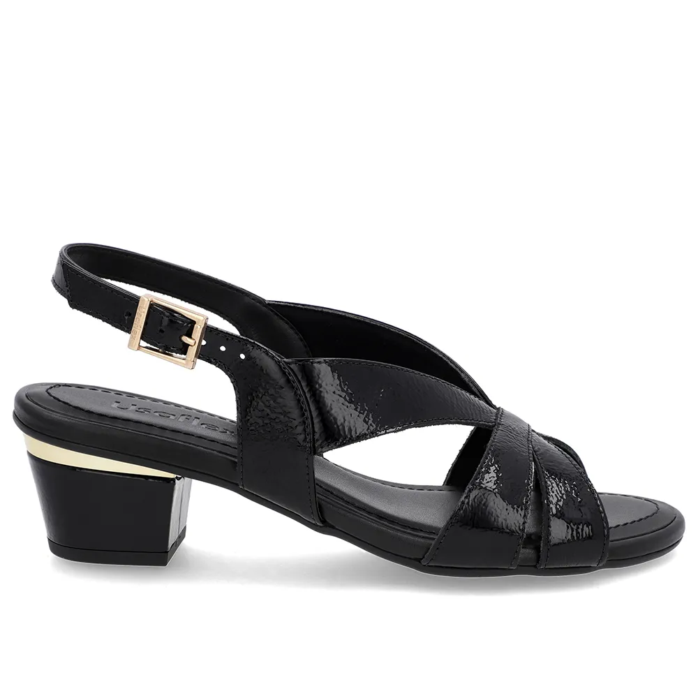 Sandale noire vernie avec détails dorés