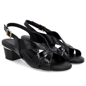 Sandale noire vernie avec détails dorés