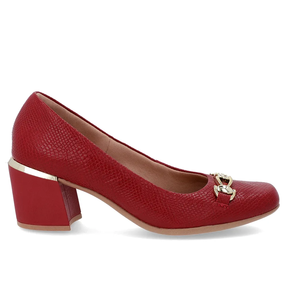 Escarpins en cuir rouge à bout carré et talon