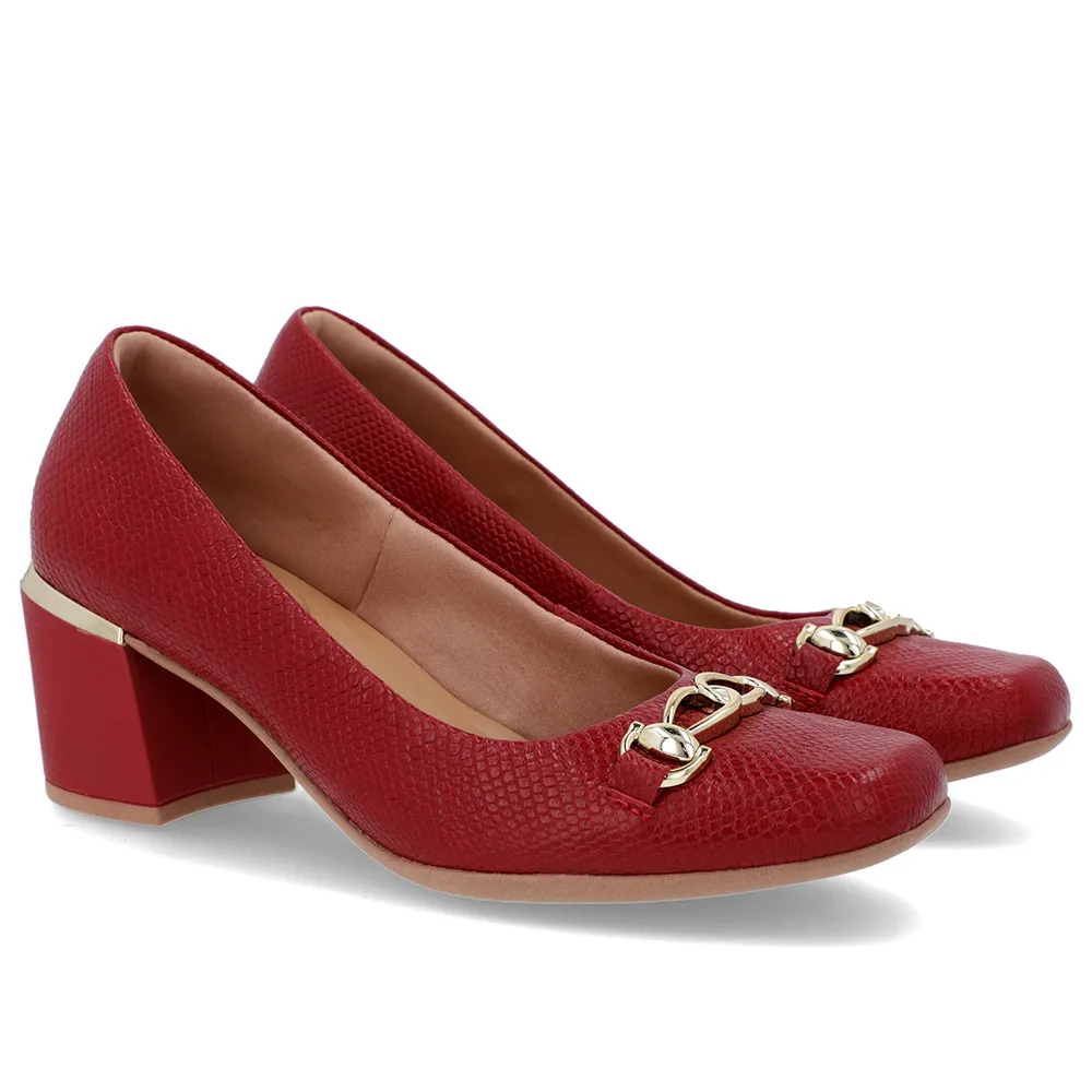 Escarpins en cuir rouge à bout carré et talon