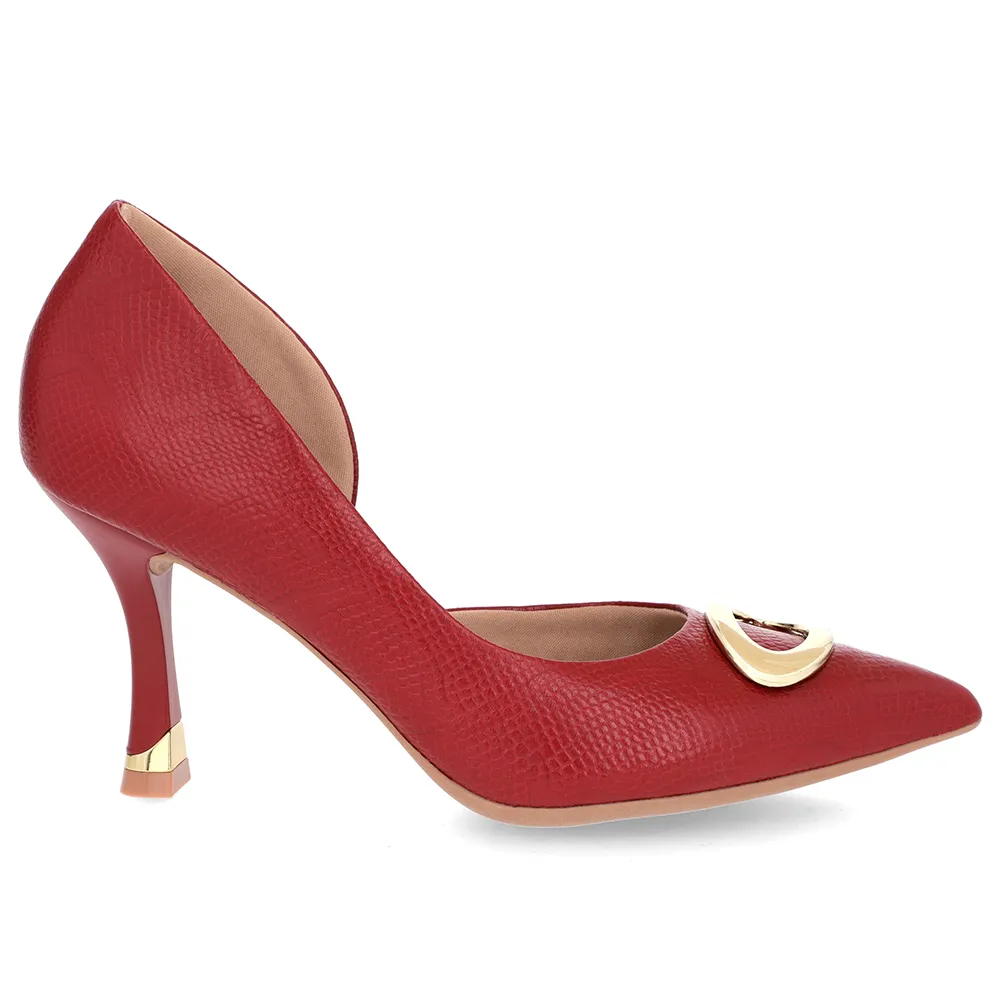Escarpins en cuir rouge à bout pointu et talon
