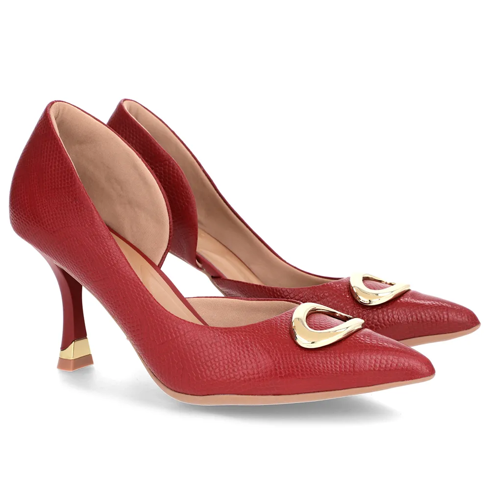 Escarpins en cuir rouge à bout pointu et talon