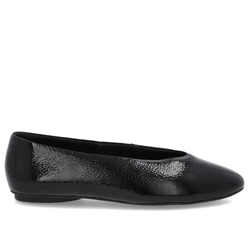 Ballerines rondes découpées en cuir verni noir