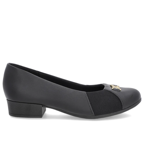 Escarpins à bout rond en cuir noir avec côtés en tissu