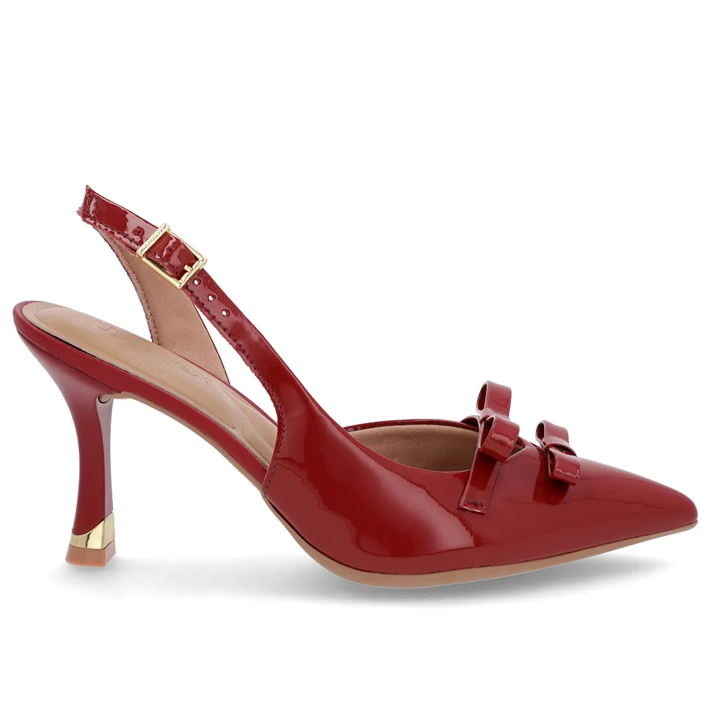 Escarpins rouges à bride arrière avec nœud en cuir verni