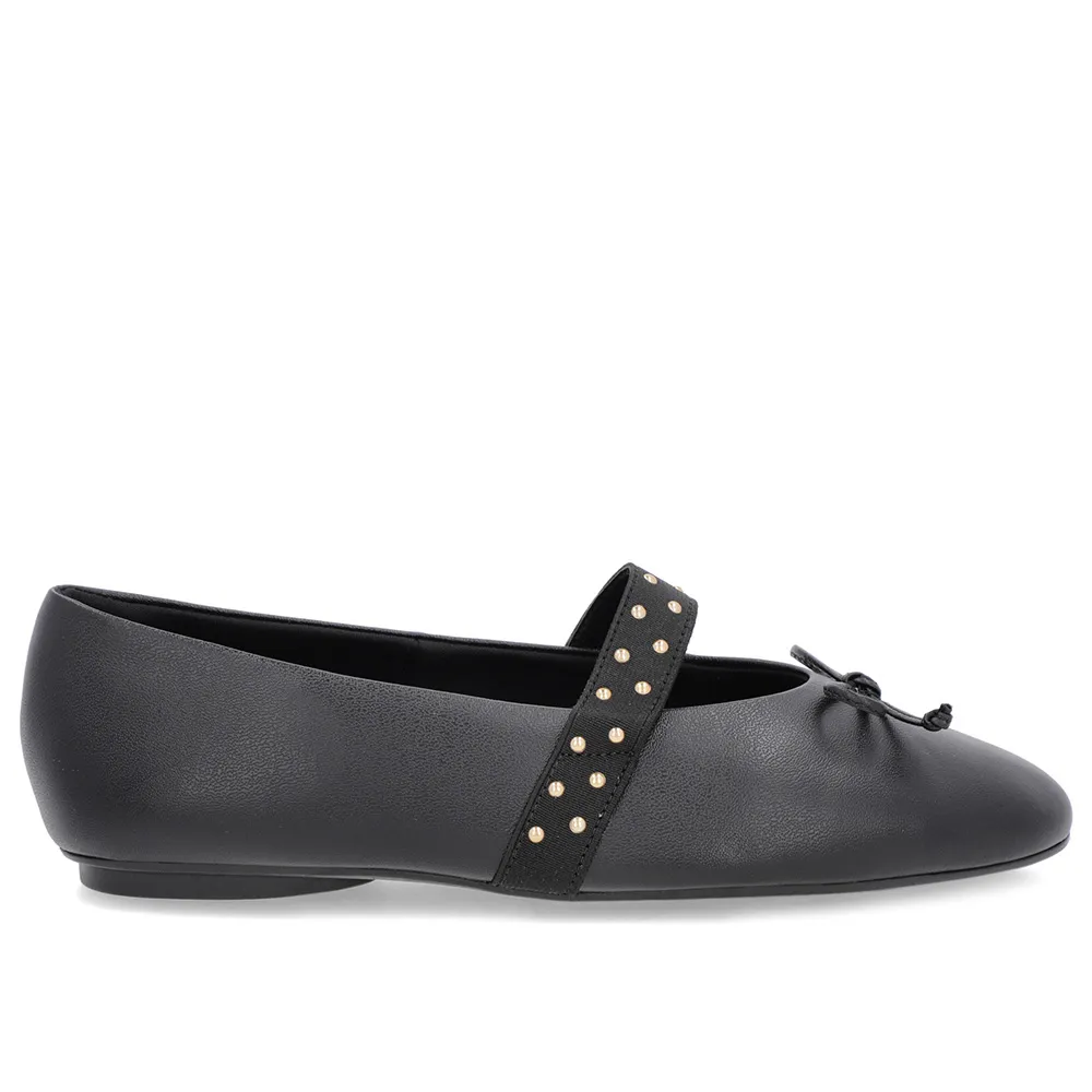 Ballerines en cuir noir avec bride élastique à rivets