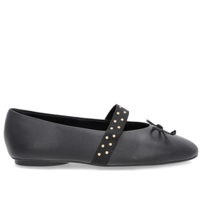 Ballerines en cuir noir avec bride élastique à rivets