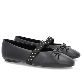Ballerines en cuir noir avec bride élastique à rivets