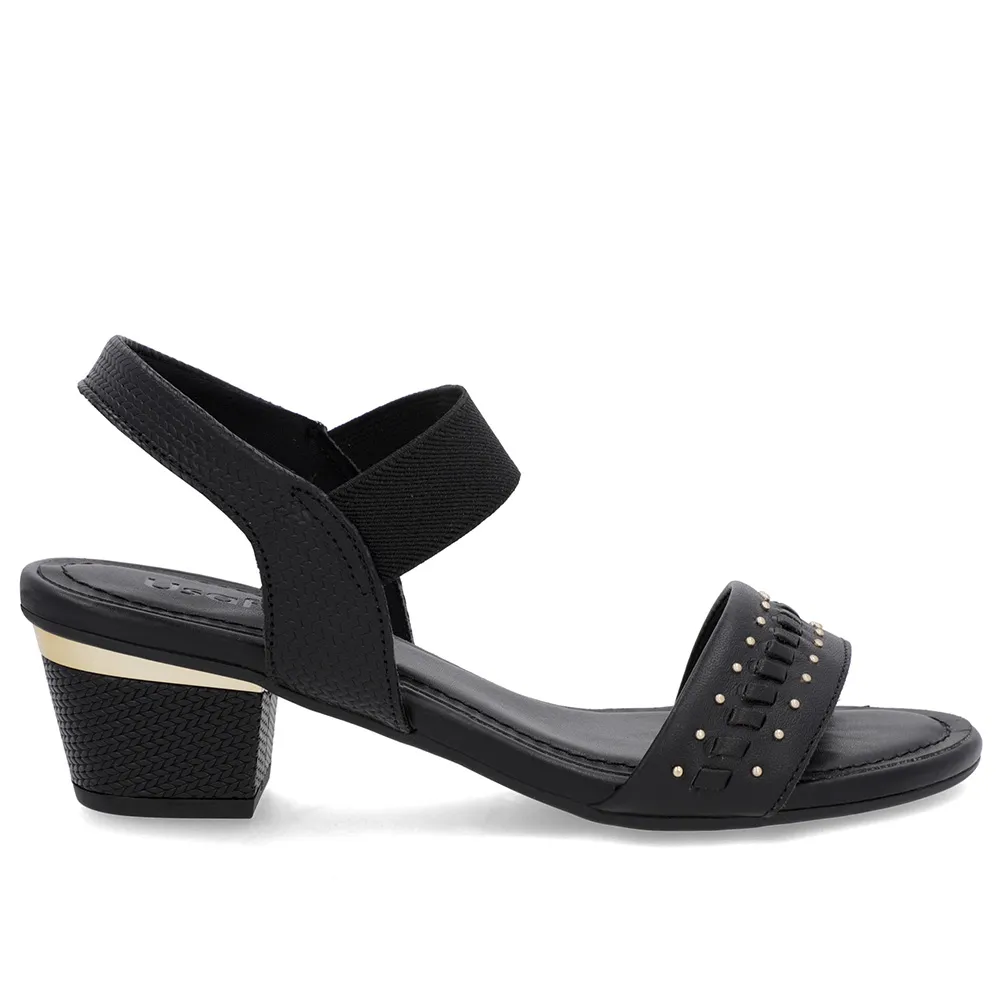 Sandale en cuir noir avec talon bloc et détail de talon
