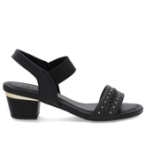 Sandale en cuir noir avec talon bloc et détail de talon
