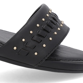 Sandale en cuir noir avec talon bloc et détail de talon
