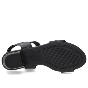 Sandale en cuir noir avec talon bloc et détail de talon