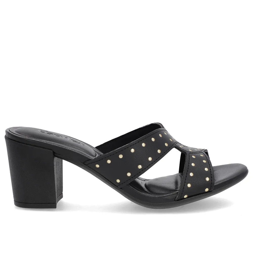 Sabot bloc à rivets en cuir noir