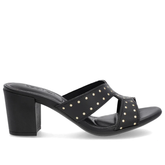 Sabot bloc à rivets en cuir noir