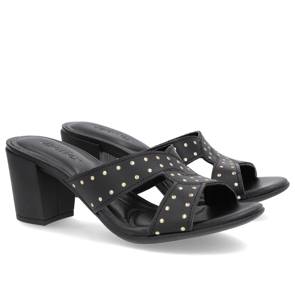 Sabot bloc à rivets en cuir noir