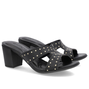 Sabot bloc à rivets en cuir noir