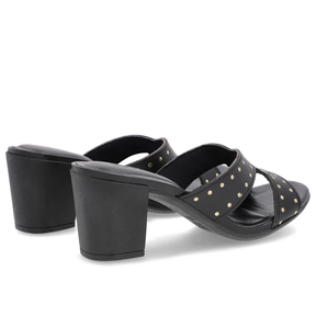 Sabot bloc à rivets en cuir noir