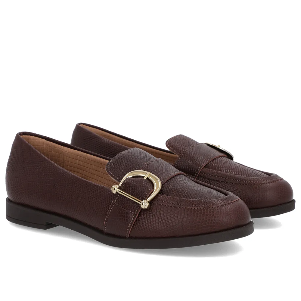 Mocassin en cuir marron avec texture bride