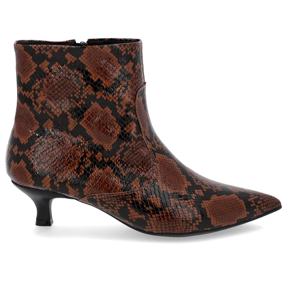 Bottines à talon en cuir à imprimé animal chaton et bout pointu