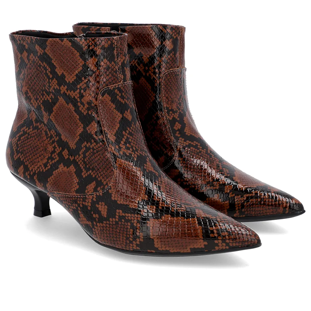 Bottines à talon en cuir à imprimé animal chaton et bout pointu