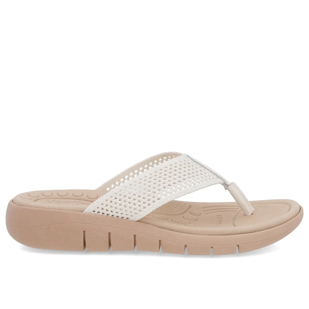 Tongs à talon plat en tricot blanc ivoire