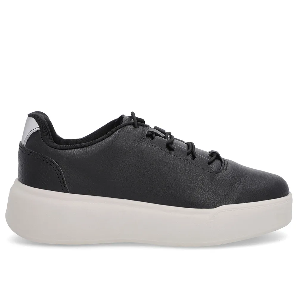Baskets en cuir noir à semelle haute et lacets élastiques