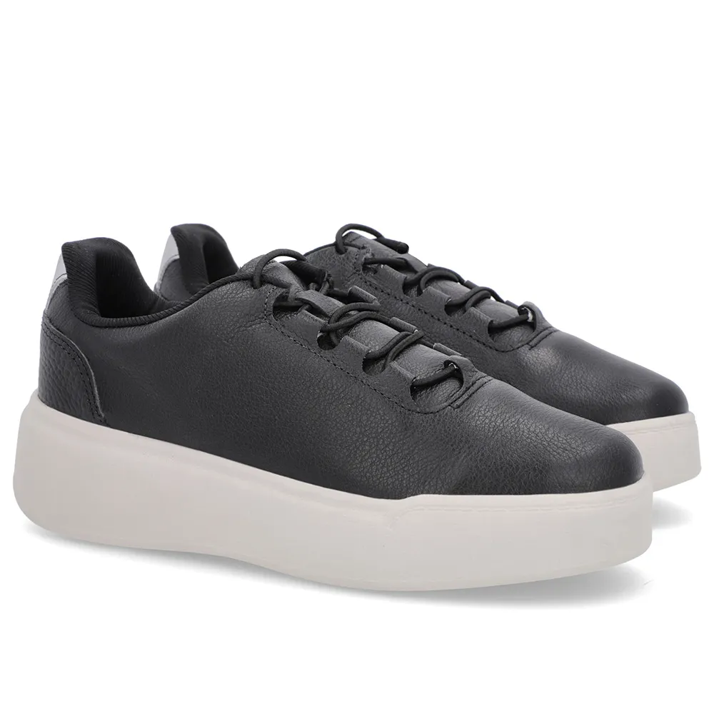 Baskets en cuir noir à semelle haute et lacets élastiques