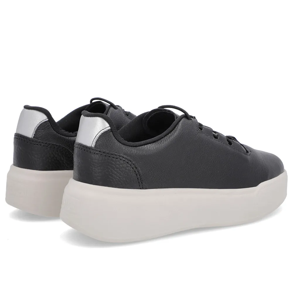 Baskets en cuir noir à semelle haute et lacets élastiques