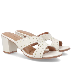 Sabot bloc en cuir blanc ivoire avec rivets