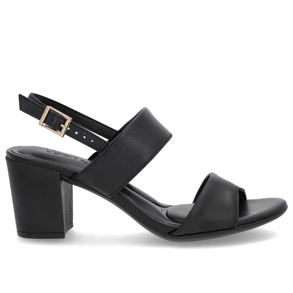 Sandale en cuir noir à brides et talons carrés