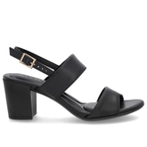 Sandale en cuir noir à brides et talons carrés
