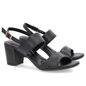 Sandale en cuir noir à brides et talons carrés
