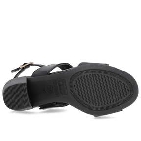 Sandale en cuir noir à brides et talons carrés