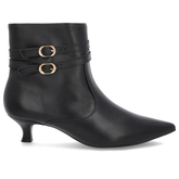 Bottines à bout pointu en cuir noir à talon chaton et brides