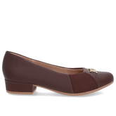 Escarpins en cuir marron, bout rond, côté tissu