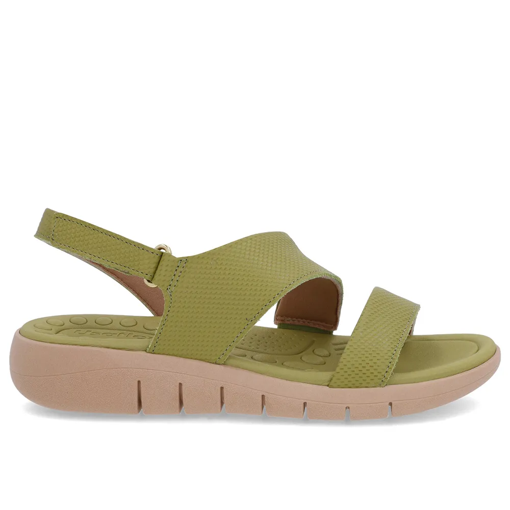 Sandale en cuir vert avec bride à fermoir flexible