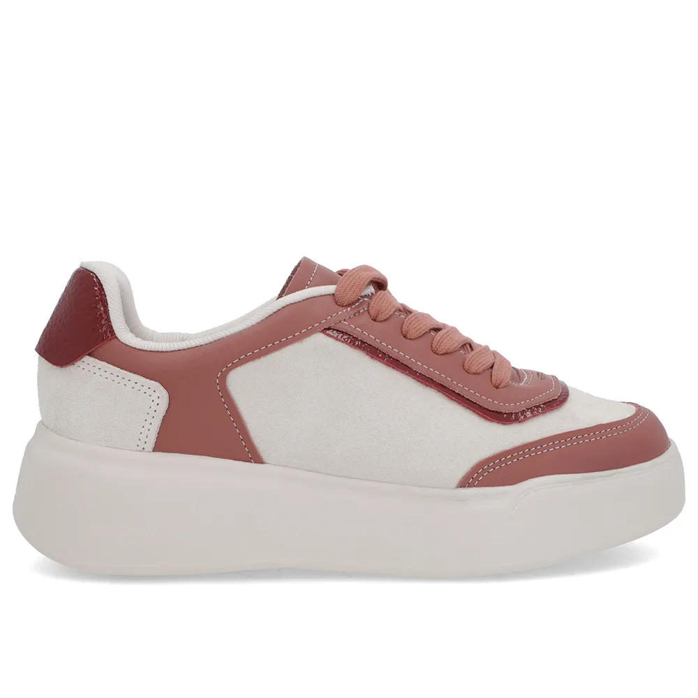 Baskets à lacets en daim rose à semelle haute
