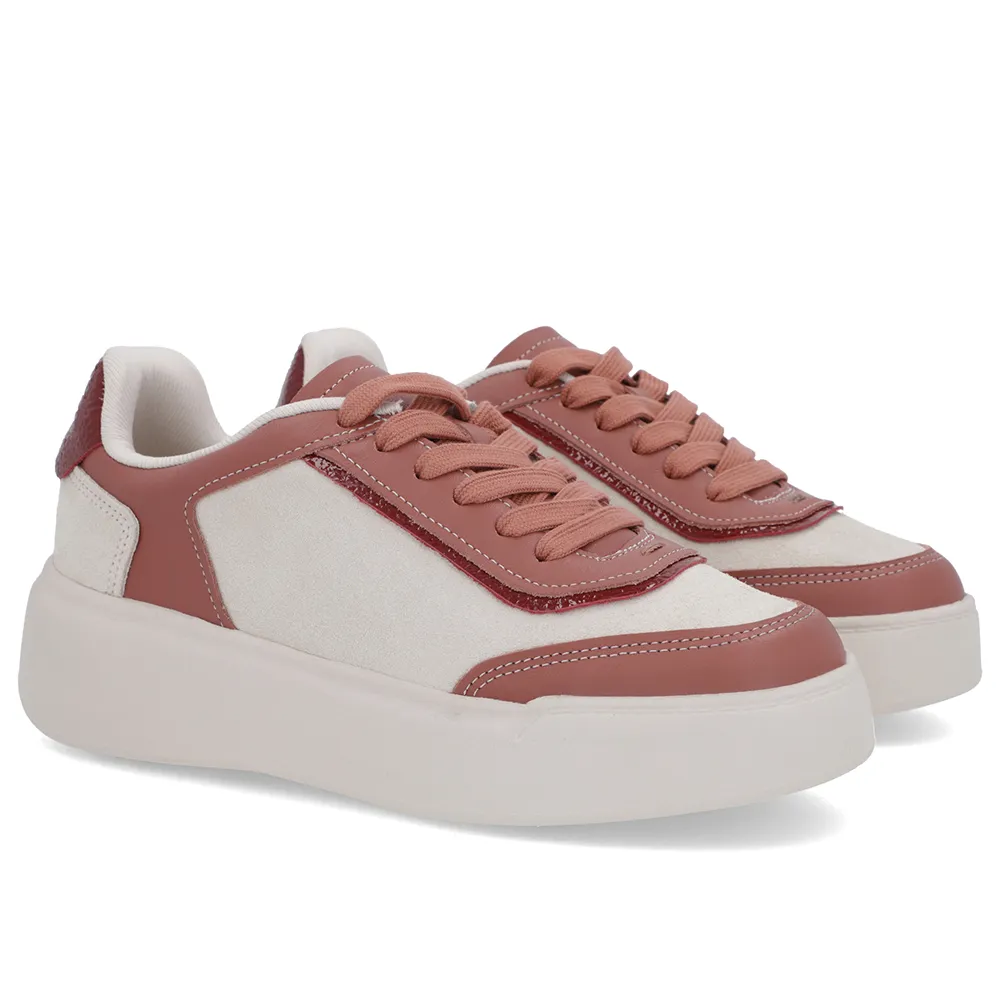 Baskets à lacets en daim rose à semelle haute