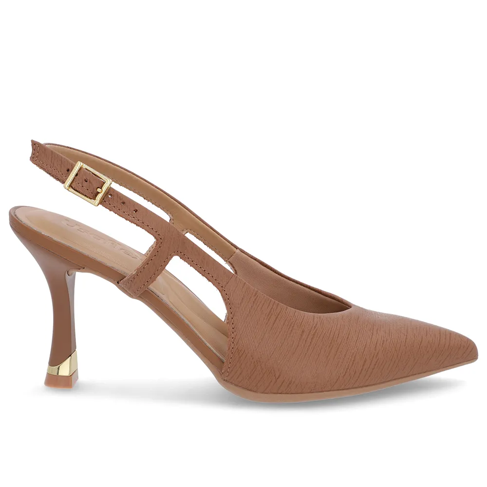 Escarpins marron à brides latérales et cuir texturé